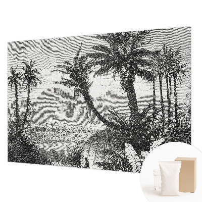 Papier peint panoramique avec un motif d'oasis tropicale