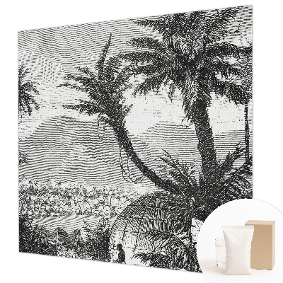Papier peint panoramique avec un motif d'oasis tropicale