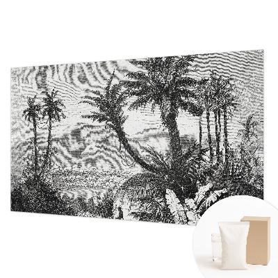 Papier peint panoramique avec un motif d'oasis tropicale