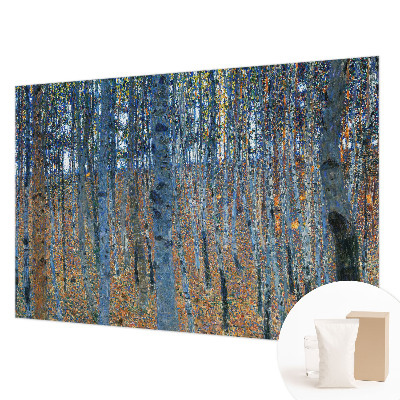 Papier peint panoramique salon avec un motif de forêt de bouleaux