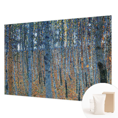 Papier peint panoramique salon avec un motif de forêt de bouleaux