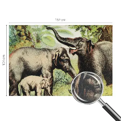 Papier peint photographique salon avec un motif de familles d'éléphants