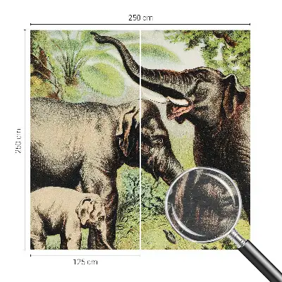 Papier peint photographique salon avec un motif de familles d'éléphants