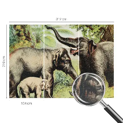 Papier peint photographique salon avec un motif de familles d'éléphants