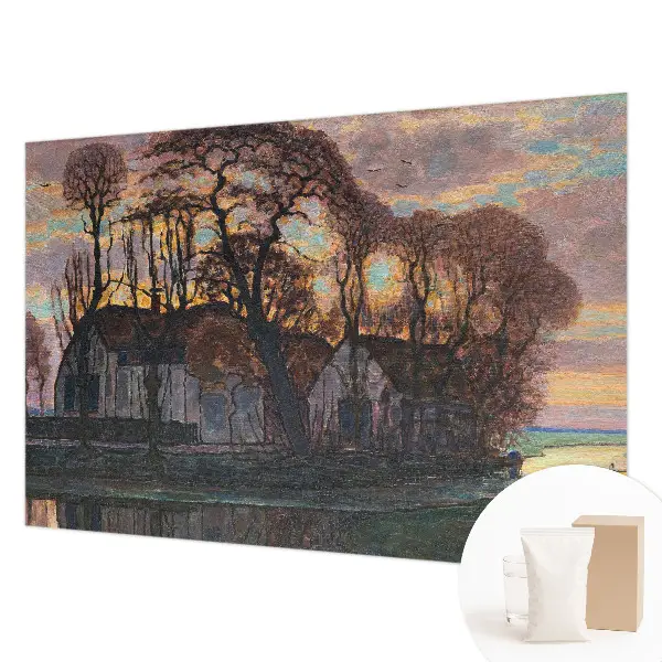 Papier peint salon moderne avec un motif de paysage du soir