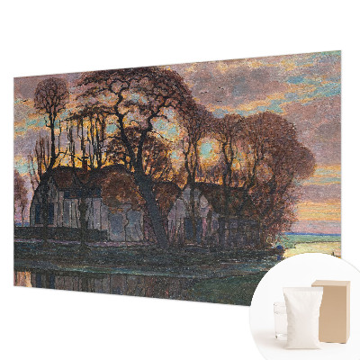 Papier peint salon moderne avec un motif de paysage du soir