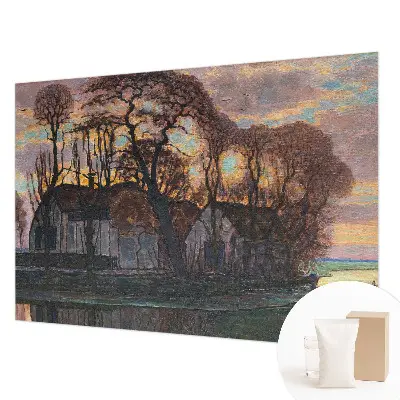 Papier peint salon moderne avec un motif de paysage du soir