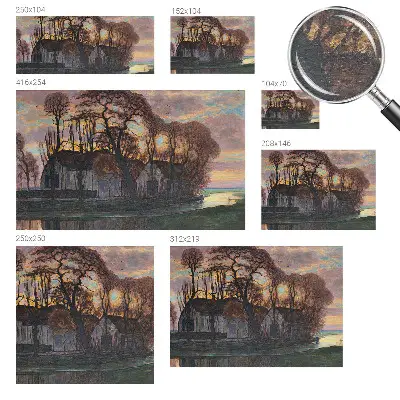 Papier peint salon moderne avec un motif de paysage du soir