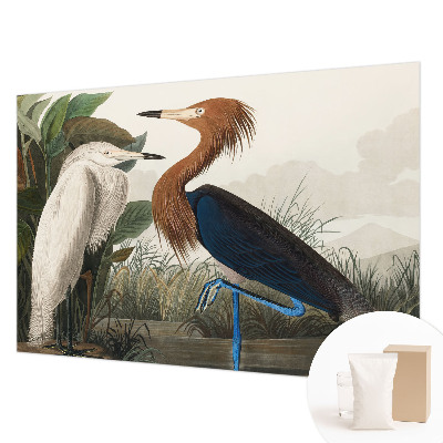 Papier peint panoramique haut de gamme avec des oiseaux parmi la végétation