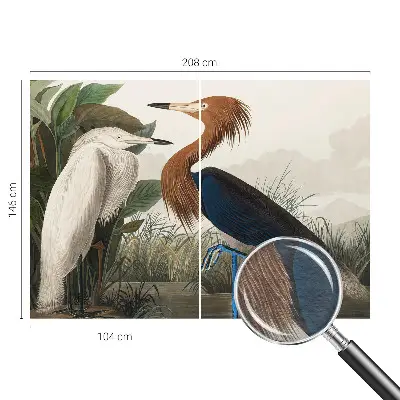 Papier peint panoramique haut de gamme avec des oiseaux parmi la végétation