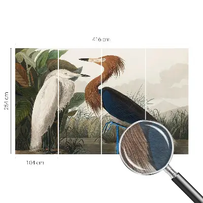 Papier peint panoramique haut de gamme avec des oiseaux parmi la végétation