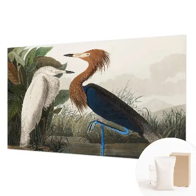 Papier peint panoramique haut de gamme avec des oiseaux parmi la végétation