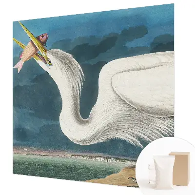 Papier peint panoramique facile à poser avec un oiseau tenant un poisson