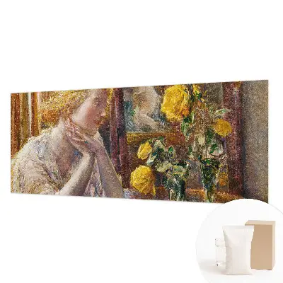 Poster mural panoramique avec une femme tenant des roses
