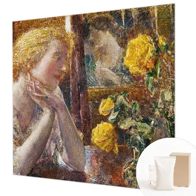 Poster mural panoramique avec une femme tenant des roses