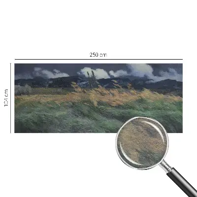 Papier peint panoramique salon avec un motif de hautes herbes soufflées par le vent