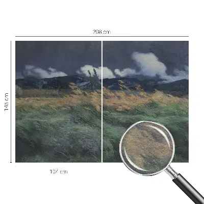 Papier peint panoramique salon avec un motif de hautes herbes soufflées par le vent