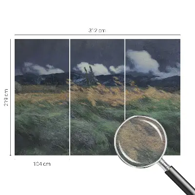 Papier peint panoramique salon avec un motif de hautes herbes soufflées par le vent