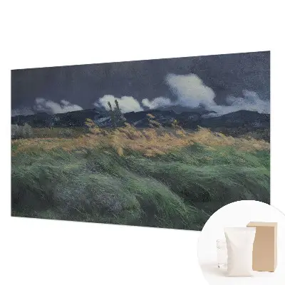 Papier peint panoramique salon avec un motif de hautes herbes soufflées par le vent
