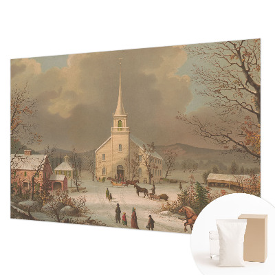 Tapisserie panoramique avec un motif de paysage d'hiver