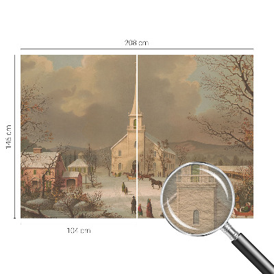 Tapisserie panoramique avec un motif de paysage d'hiver