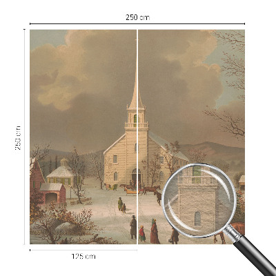 Tapisserie panoramique avec un motif de paysage d'hiver