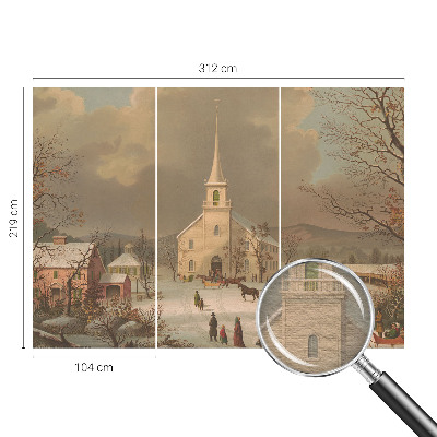 Tapisserie panoramique avec un motif de paysage d'hiver