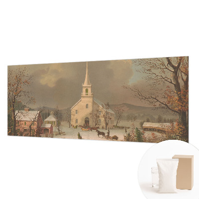 Tapisserie panoramique avec un motif de paysage d'hiver
