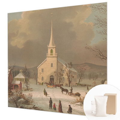 Tapisserie panoramique avec un motif de paysage d'hiver