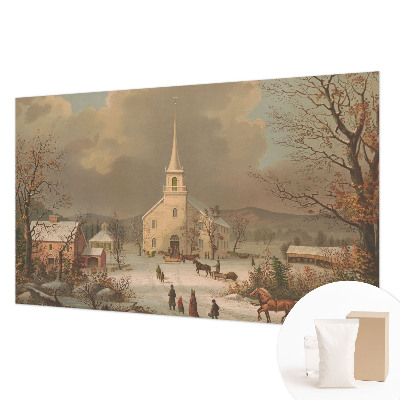 Tapisserie panoramique avec un motif de paysage d'hiver