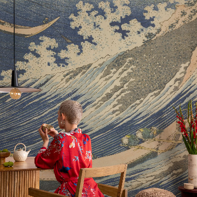 Papier peint panoramique chambre adulte avec un motif de vagues marines