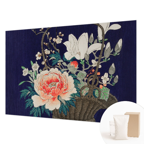 Papier peint panoramique enfant avec un motif de panier fleuri