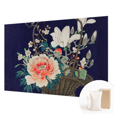 Papier peint panoramique enfant avec un motif de panier fleuri