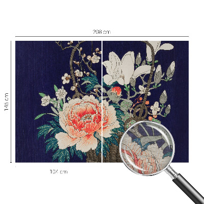 Papier peint panoramique enfant avec un motif de panier fleuri