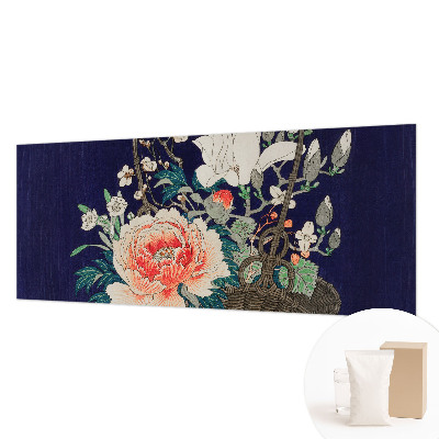 Papier peint panoramique enfant avec un motif de panier fleuri