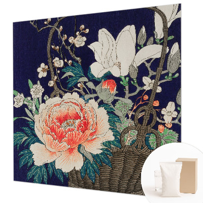 Papier peint panoramique enfant avec un motif de panier fleuri