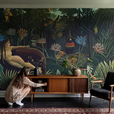 Papier peint panoramique moderne avec un motif de jungle exotique