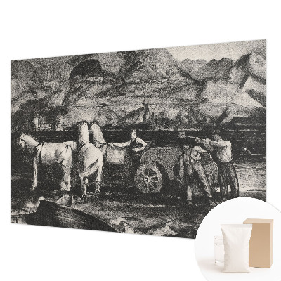 Papier peint panoramique intissé moderne avec un motif de scène de village