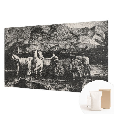 Papier peint panoramique intissé moderne avec un motif de scène de village