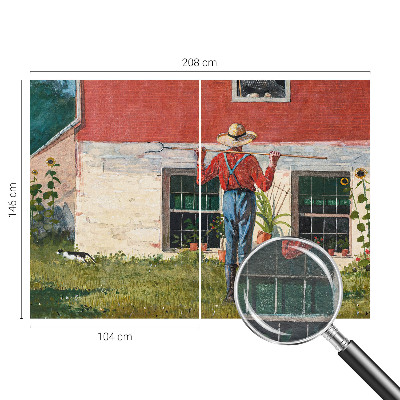 Tapisserie murale représentant une scène villageoise