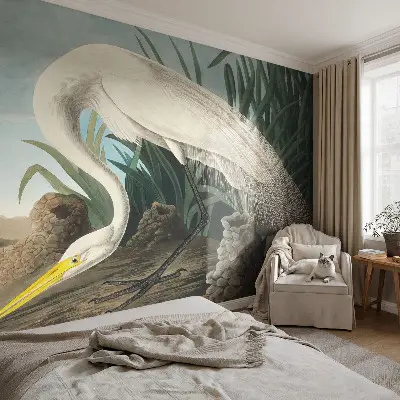 Poster mural panoramique avec une majestueuse grande aigrette