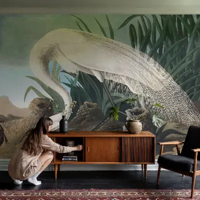 Poster mural panoramique avec une majestueuse grande aigrette