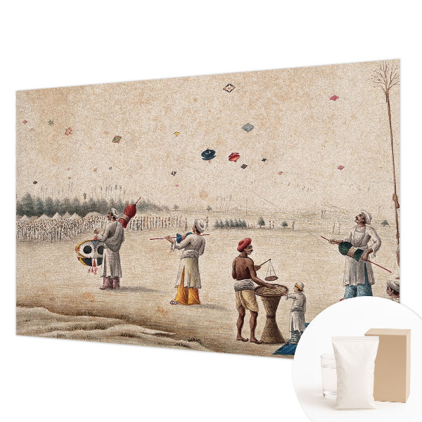 Papier peint panoramique salon avec un motif de cerfs‑volants flottants
