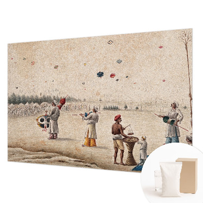 Papier peint panoramique salon avec un motif de cerfs‑volants flottants