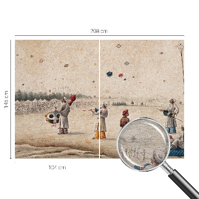 Papier peint panoramique salon avec un motif de cerfs‑volants flottants