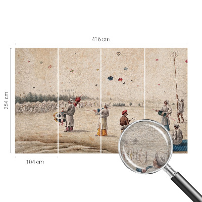 Papier peint panoramique salon avec un motif de cerfs‑volants flottants