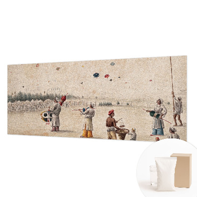 Papier peint panoramique salon avec un motif de cerfs‑volants flottants
