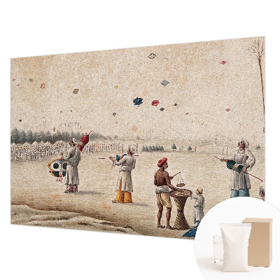 Papier peint panoramique salon avec un motif de cerfs‑volants flottants