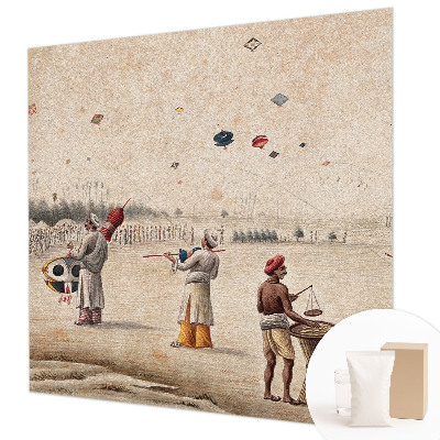 Papier peint panoramique salon avec un motif de cerfs‑volants flottants