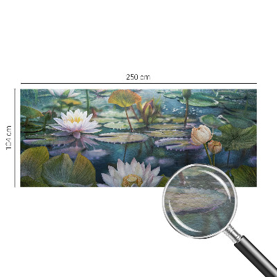 Papier peint panoramique tendance avec un motif de fleurs au bord d'un étang